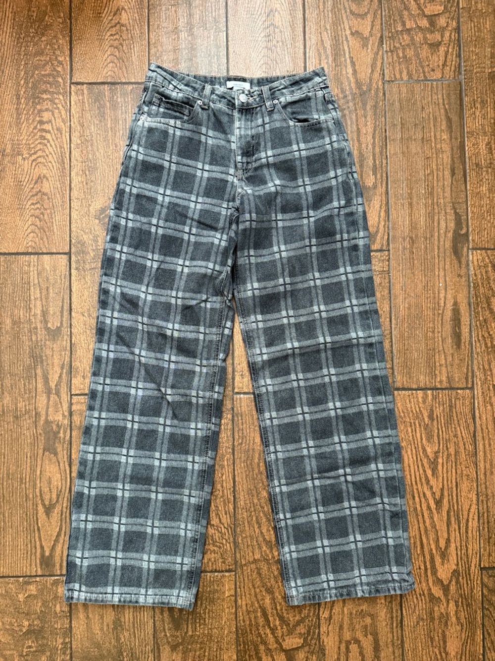 Forever 21 Plaid Mid-Rise Baggy Wide Leg Denim Jeans - Size 25 - Picture 2 of 16